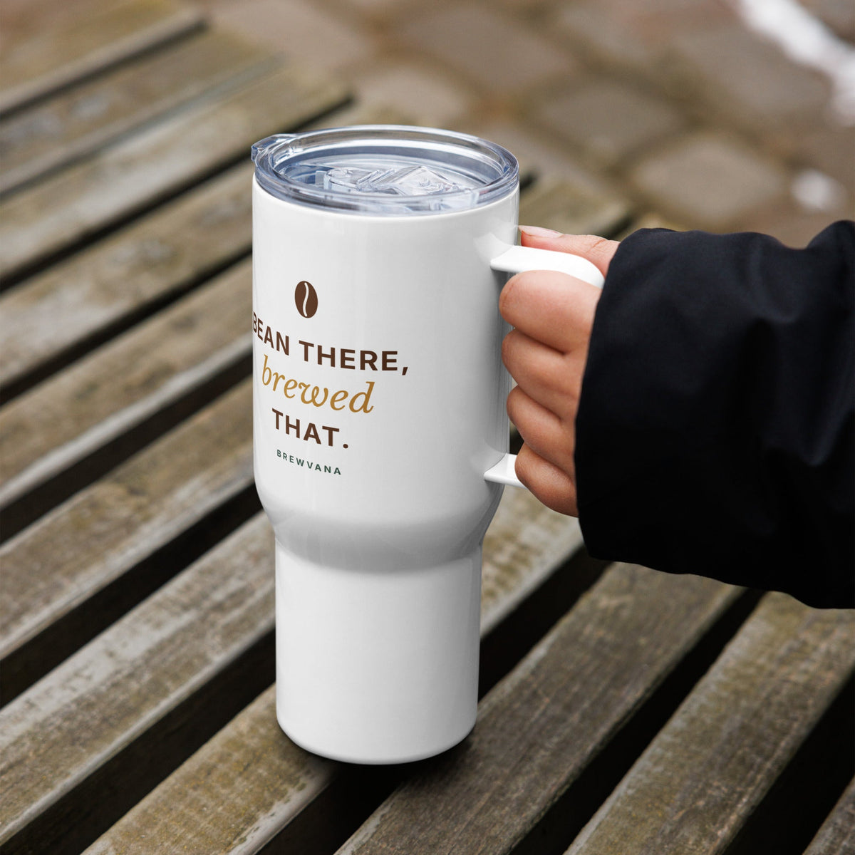 Bean There, Brewed That Travel Mug with Handle - Brewvana