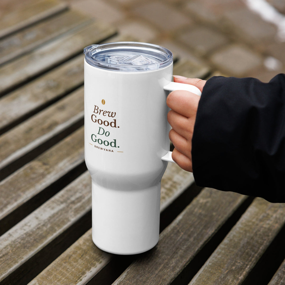 Brew Good. Do Good. Travel Mug with Handle - Brewvana