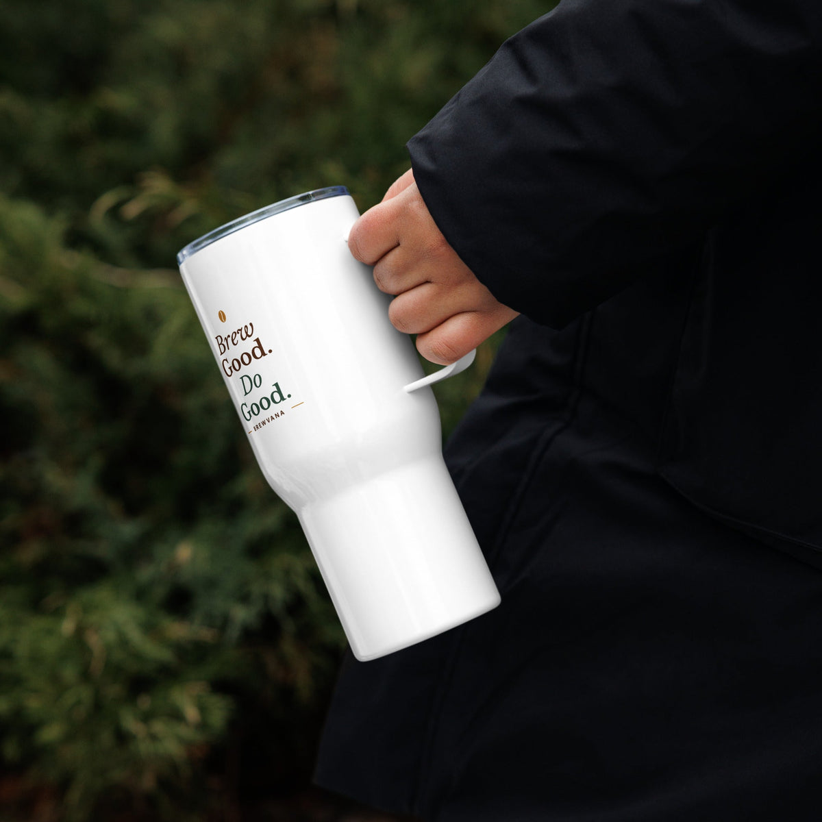 Brew Good. Do Good. Travel Mug with Handle - Brewvana