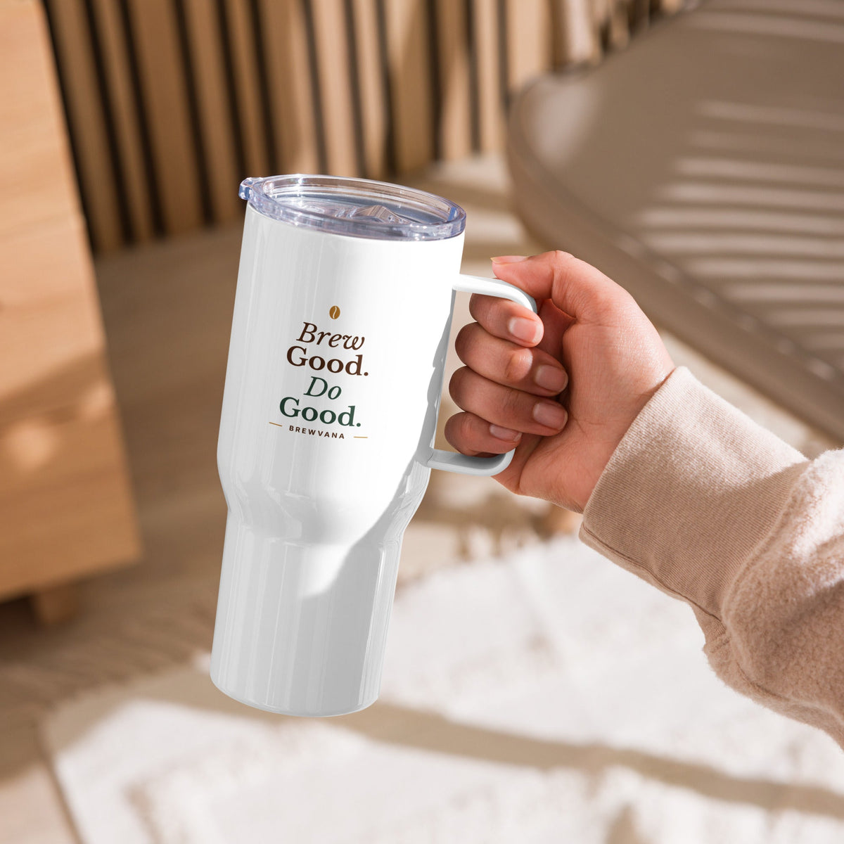 Brew Good. Do Good. Travel Mug with Handle - Brewvana